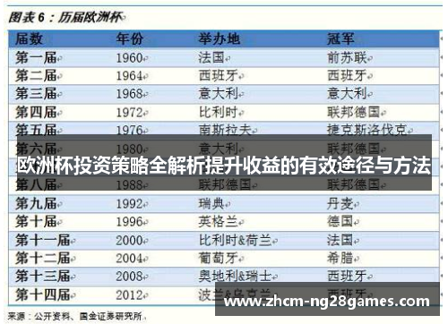 欧洲杯投资策略全解析提升收益的有效途径与方法 欧洲杯投资策略全解析提升收益的有效途径与方法